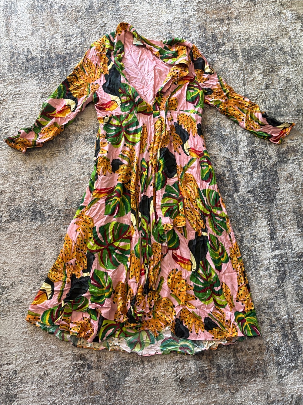 FARM Rio Pink Tropical Leaf & Floral Long Sleeve Dress